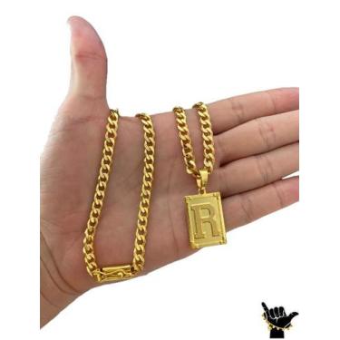 Imagem de Corrente PitBull 6mm + Pingente Letra - Banhado a Ouro 18k - ToJoia18k