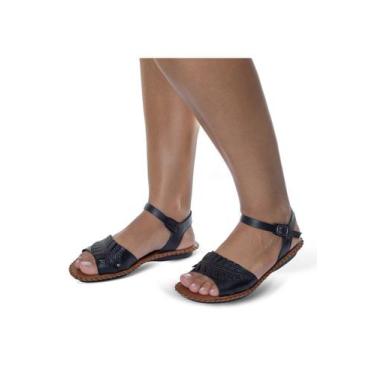 Imagem de Sandália Rasteira em Couro Preto - Flor d'couro, 35