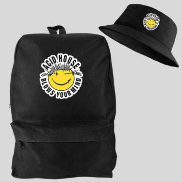 Imagem de Kit Chapeu Bucket + Mochila Bolsa Masculina Basica Escolar Pega a Visã