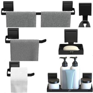 Imagem de Kit Acessórios De Banheiro Com Ventosa Preto 6 Peças U.Max - Unidas