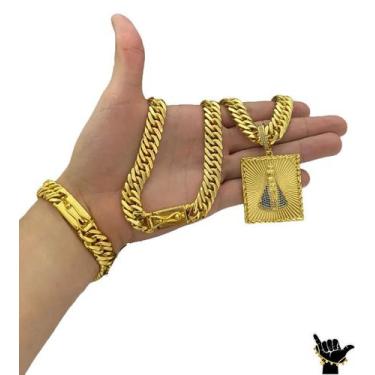 Imagem de Corrente Grumet 13mm + Pulseira + Pingente - Banhado a Ouro - ToJoia18