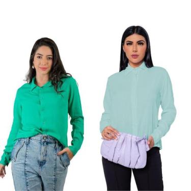 Imagem de Kit 2 Camisa Social Feminina Básica Casual Disponível Em Varias Cores 