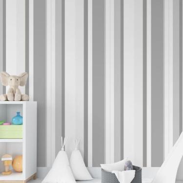 Imagem de Papel de Parede Adesivo Vinil Listrado Branco e Cinza 10M - Leliz Pape