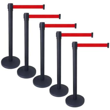 Imagem de 5 X Pedestal Organizador Separador de Fila Preto Com Fita Retrátil Ver