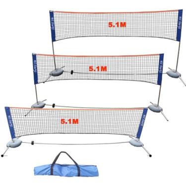 Imagem de Conjunto de rede de tênis de vôlei de badminton ajustável em altura portátil, equipamento esportivo multiuso com suporte e bolsa de transporte para crianças, adultos, exercícios ao ar livre 5,1 m/17