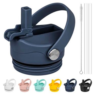 Imagem de Diumepo Tampa com canudo para garrafa de água Yeti Rambler 340 g, 510 g, 737 g, 1,020 g, 1,814 g, tampa de canudo com capa contra poeira para Yeti Rambler, à prova de vazamento, livre de BPA (azul