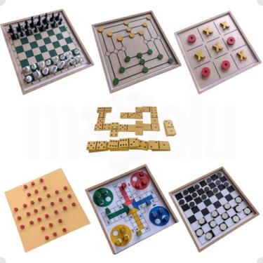 Imagem de Jogo de Tabuleiro Clássico Xadrez Dama Ludo Jogo da Velha Trilha Resta Um Dominó