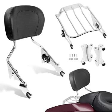 Imagem de AUFER Desmontável vertical passageiro Sissy Bar Encosto com almofada + kit de encaixe de 4 pontos e suporte de bagagem Air Wing Two Up para viagem 2014-2020AUFER MQ-017