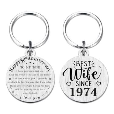 Imagem de TANWIH Chaveiro de aniversário de 50 anos para esposa, melhor esposa desde 1973, decoração de aniversário de 50 anos