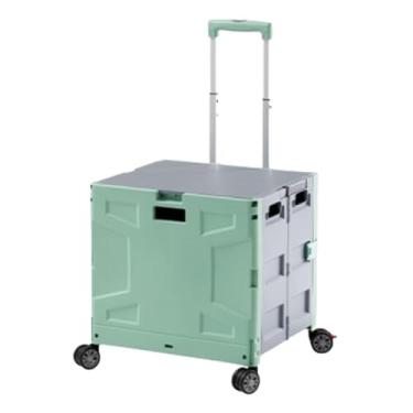 Imagem de carroça Carrinho de vagão de plástico com rodas dobrável utilitário vagão de mercearia jardim carrinho de mão portátil para compras transportando cargas pesadas dobrável