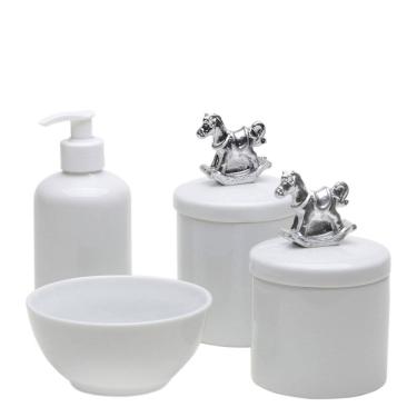 Imagem de Potes, Molhadeira e Porta Álcool Gel Cavalinho Prata Bebê