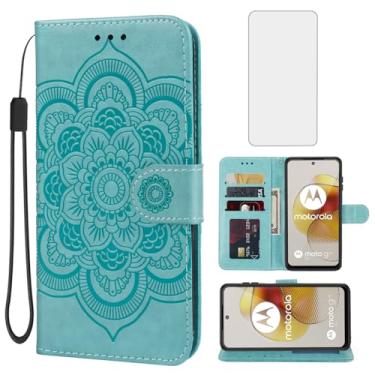 Imagem de Bohefo Capa para Moto G73, Motorola G73 5G XT2237-2 Capa carteira com protetor de tela de vidro temperado, capa flip de couro mandala com suporte para cartão de crédito para Motorola Moto G73 5G verde