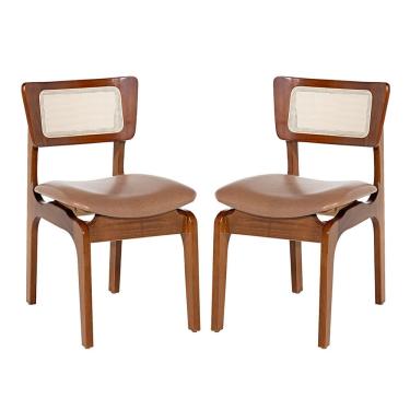 Imagem de Kit 2 Cadeiras de Jantar Portugal em Madeira Imbuia com Tela Rattan Impermeável Caramelo L85