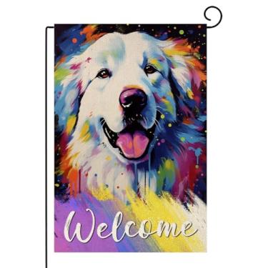 Imagem de TopPacific Great Pyrenees Welcome Garden Flag Dogs Paw Prints Spring Yard Flag Pet Lovers Gift 30 x 45,7 cm dupla face animais de estimação bem-vindos pessoas toleradas sinal de jarda de serapilheira