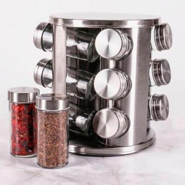 Imagem de Organizador Porta Condimentos Vidro Giratório Com Tampa Inox Para Cozi