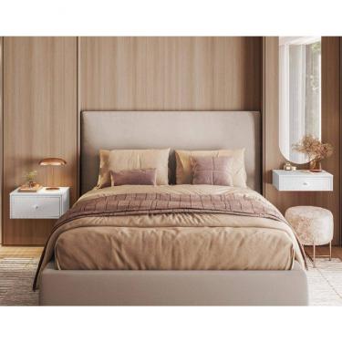 Imagem de Kit Quarto Mesa de Cabeceira e Penteadeira Suspensa 50cm Strass Branco - Olivar Móveis