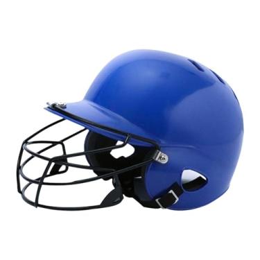 Imagem de rockible Capacete de rebatidas com máscara de face confortável para crianças Brilhas de ventilação Guarda de capacete de softbol para competição esportiva ao, Azul