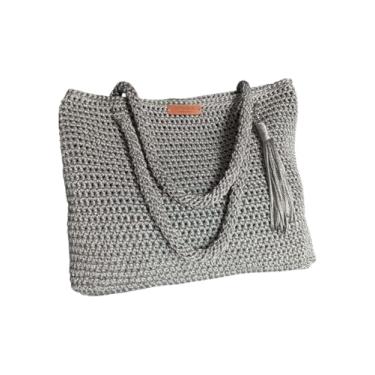 Imagem de Bolsa Crochê sacola de Fio Náutico bag Femenina Ombro praia (cinza)