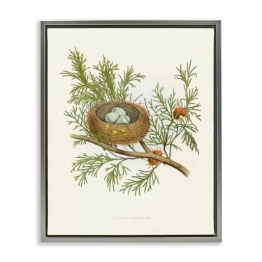Imagem de Stupell Industries Design de arte de parede em tela emoldurada Forest Bird Nest on Branch Gray Floater por Tina Higgins Designs, Inc., 43 x 53 cm