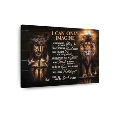 Imagem de DUWQU Arte de parede em tela cristã, decoração de parede emoldurada Jesus e o Leão de Judá, impressão de pôster de crença religiosa santa e solene adequada para igreja, sala de estar, quarto