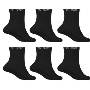 Imagem de Kit 6 Pares Meia Adulto Sport Cano Alto Algodão Preta