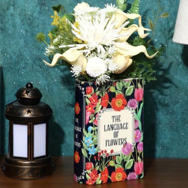 Imagem de Ninehaoou Vaso de flores grande em forma de livro de cerâmica decoração grande vaso de plantas para amantes de livros presentes para mulheres amantes de mães decoração de escritório em casa (estilo