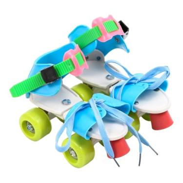 Imagem de Deevoka Patins de roletes ajustáveis ​​para crianças dupla fila de linha leve confortável de rollers de quatro rodas para crianças de 3 a 6 anos presente de, Azul Colorido