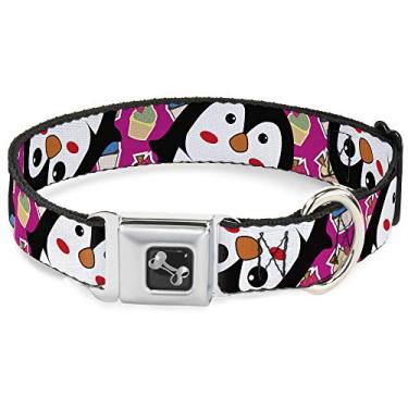 Imagem de Buckle-Down Coleira para cães com fivela de cinto de segurança - pinguins com cupcakes fúcsia/multicolorida - 3,8 cm de largura - serve para pescoço de 40,6 a 58,4 cm - Médio