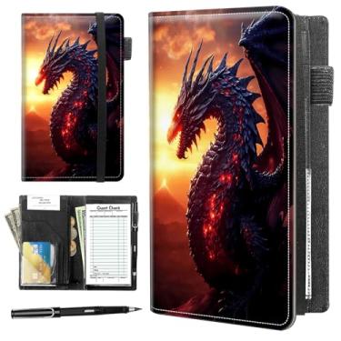 Imagem de Livros de servidor para garçonete, livro de servidor de couro com bolso com zíper, avental de garçonete, livros de verificação de convidados para servidores, apresentadores de cheques para