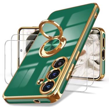 Imagem de Dretal Capa para Samsung Galaxy 25 Plus 5G, protetor de tela, suporte magnético giratório de 360°, borda dourada banhada a ouro, capa protetora fina de TPU macio para Galaxy 25+ (verde)