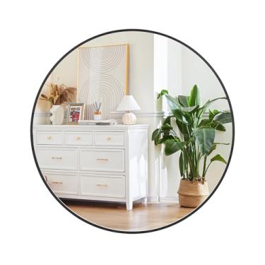 Imagem de GAOMON Espelho circular, espelho redondo grande de 76 cm, armação de metal preto espelhos montados na parede para banheiro, sala de estar, sala de jantar, entrada, espelhos redondos para decoração de