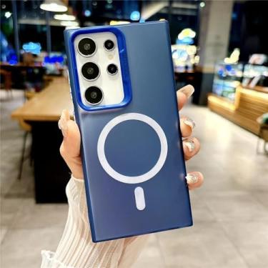 Imagem de HPQWN Para A54 5G Luxury Matte Magnetic Case Wireless Charge Hard Cover (Para A54 5G/Azul)