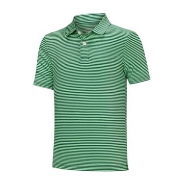 Imagem de Willit Camisas polo de golfe para meninos, manga curta, listradas, desempenho juvenil, camisas atléticas, polos de secagem rápida, listra verde, PP