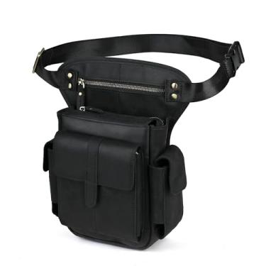 Imagem de Le'aokuu Bolsa masculina de couro genuíno para ciclismo, cintura e quadril, 913-5 Preto 2, 17x6x28cm (6.5x2.4x11 inch), Tendência