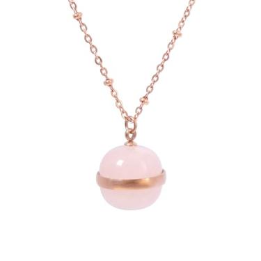 Imagem de TaYolnFaSo Colar longo de quartzo rosa para mulheres banhado a ouro 18 k com pingente de contas redondas de quartzo rosa natural, presente de aniversário para esposa e namorada, 5, Aço inoxidável