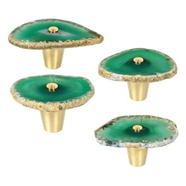 Imagem de Rockcloud Pacote com 4 puxadores de armário de fatia de ágata natural, puxador de armário para decoração de casa, alça de móveis, verde