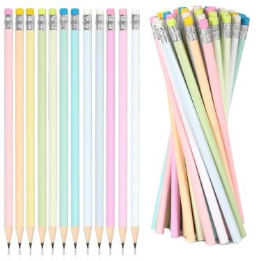 Imagem de Whaline 48 lápis coloridos com borrachas lápis de madeira de cor arco-íris não apontados para estudantes de volta às aulas, formatura, empresa, escritório, papelaria, presente