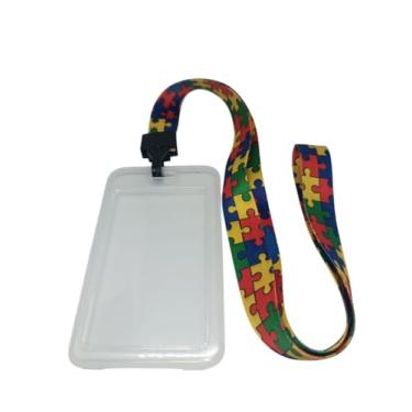 Imagem de Genérico Cordão Autismo Quebra Cabeça + Porta Crachá Clip + Porta Bilhete Único Abre E...