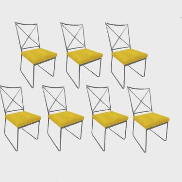 Imagem de Kit 07 Cadeiras Sala de Jantar Escritório Office Clark Industrial Ferro Prata Sintético Amarelo - Ahz Móveis