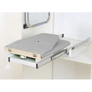 Imagem de Tábua de passar roupa escondida estação de passar a ferro dobrável no armário para apartamento e quarto pequeno | Tábua dobrável resistente, alavanca de liberação fácil (cinza) 29 (L) x 14 (A) x