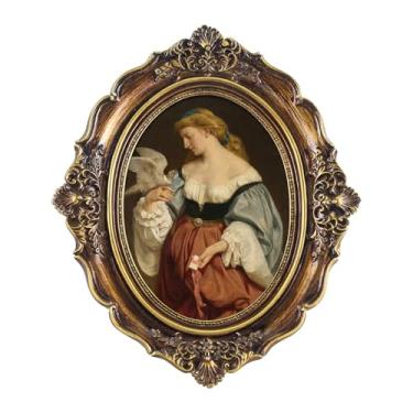 Imagem de FOLKOR Decoração de parede em tela vintage para escada de entrada de corredor, impressões de pinturas a óleo de retrato clássico com moldura dourada, decoração de parede retrô para decoração de parede