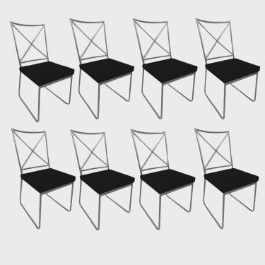 Imagem de Kit 08 Cadeiras Sala de Jantar Escritório Office Clark Industrial Ferro Prata Sintético Preto - Ahz Móveis