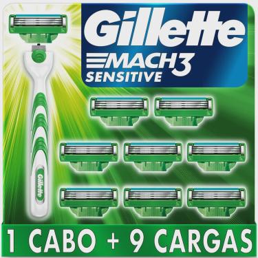 Imagem de Kit aparelho de barbear gillette MACH3 sensitive + 9 cargas