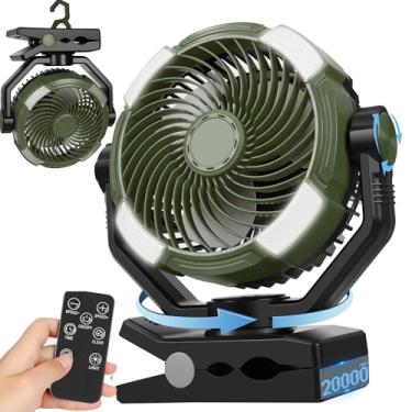Imagem de DUKUSEEK Ventilador de encaixe com luz LED, ventilador de acampamento portátil de 9 polegadas 60 horas com braçadeira resistente, ventilador de mesa pessoal oscilante de 360° para escritório, local de