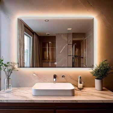 Imagem de Espelho Bisotê Com Led 70x50 Cm Retangular Sala Closet Hall - Flash Gl