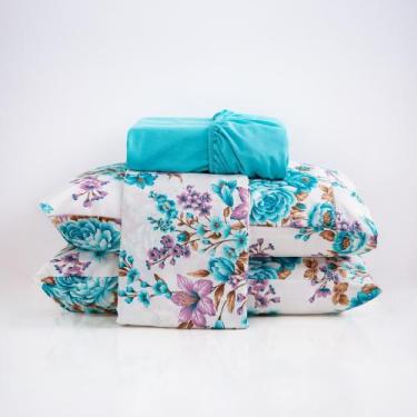 Imagem de Jogo de lençol casal padrão 4 peças estampado em algodão 200 fios - Ca