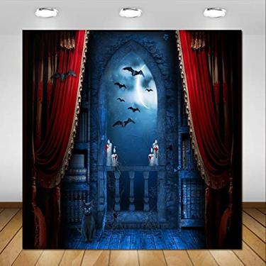 Imagem de Avezano Pano de fundo para fotografia de Halloween, vassoura mágica, vampiros, castelo medieval, assustador, morcegos bruxa, meados do século, vintage, para crianças, sessão de fotos, decoração de
