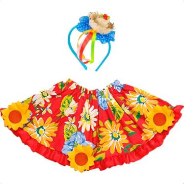Imagem de Saia de Festa Junina Feminina Florida Adulta + Tiara Caipira (GG 46-48)
