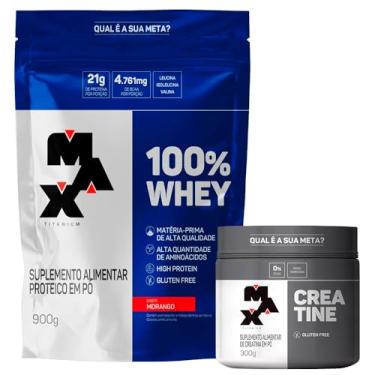 Imagem de Kit Whey 100% Concentrado Refil 900g + Creatina Monohidratada Pura 300g - Maxtitanium (Sabores, Morango)
