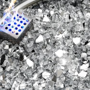 Imagem de NUPICK Vidro de fogo de 4,5 kg, vidro refletivo de 1/4 polegada, pedra de vidro de fogueira temperado para propano ou gás natural, pedras de vidro para mesa de fogueira, vidro de lareira para